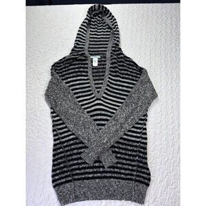 Maurice’s Grey Striped Vneck Hooded Soft Knit Sweater size medium